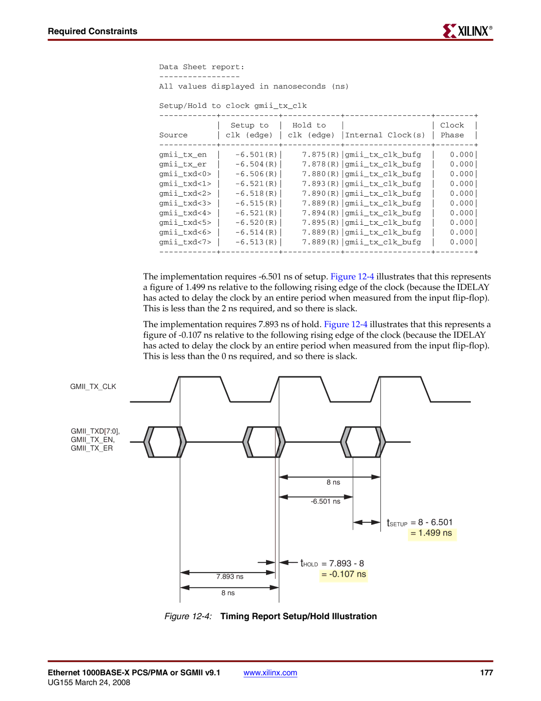 Xilinx 1000BASE-X manual 4Timing Report Setup/Hold Illustration 