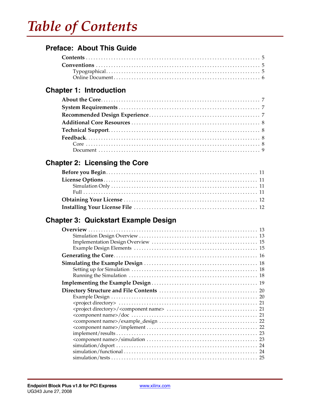 Xilinx 1.8 manual Table of Contents 