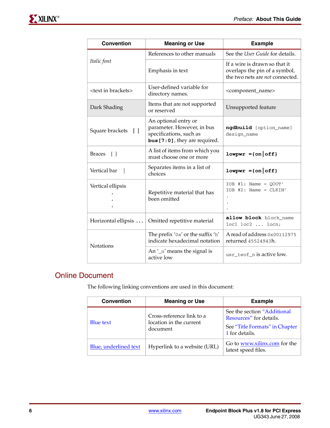 Xilinx 1.8 manual Online Document, Preface About This Guide 