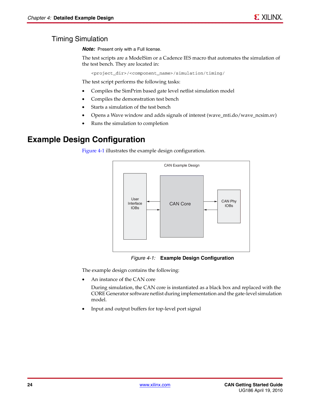 Xilinx 3.2 manual Example Design Configuration, 1illustrates the example design configuration 