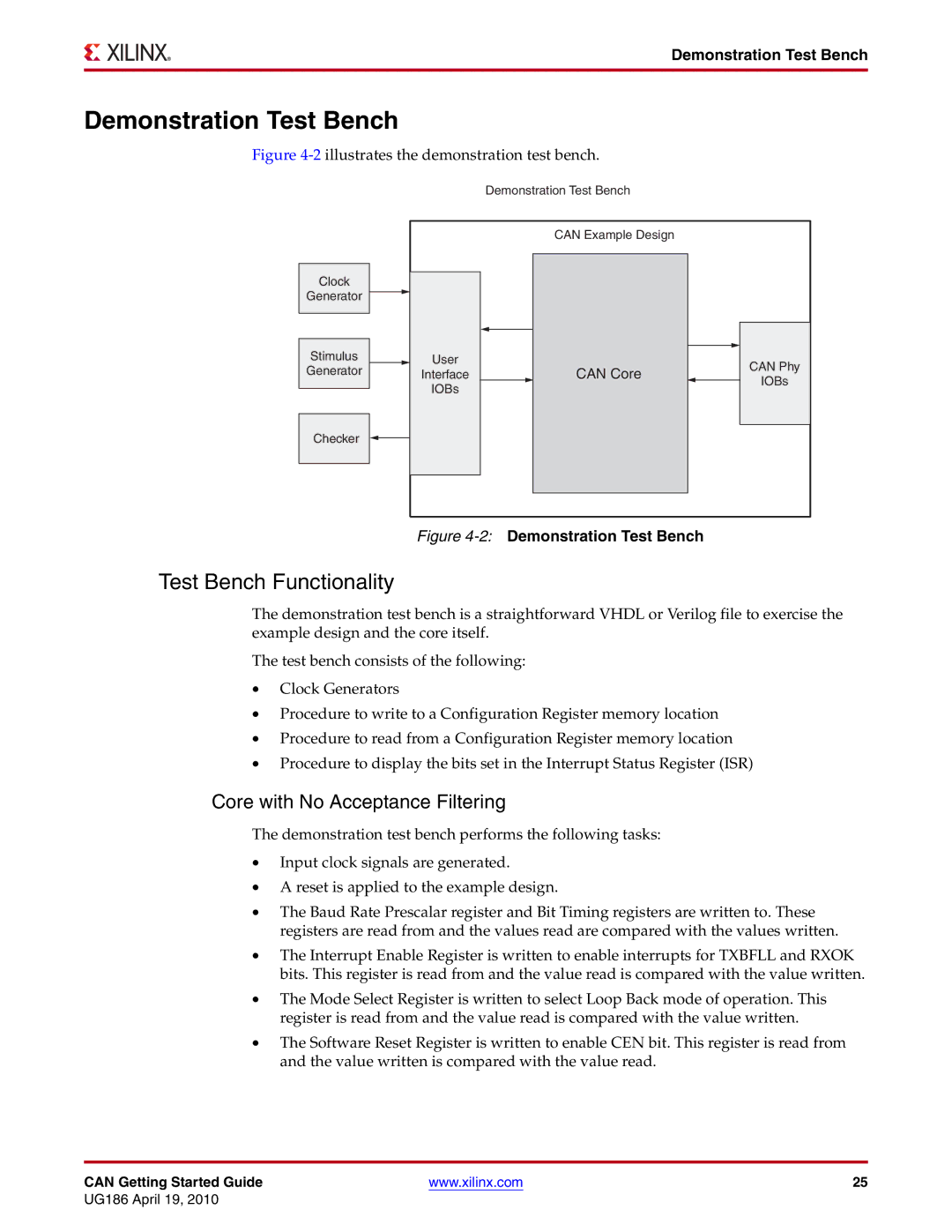 Xilinx 3.2 manual Demonstration Test Bench, Test Bench Functionality 