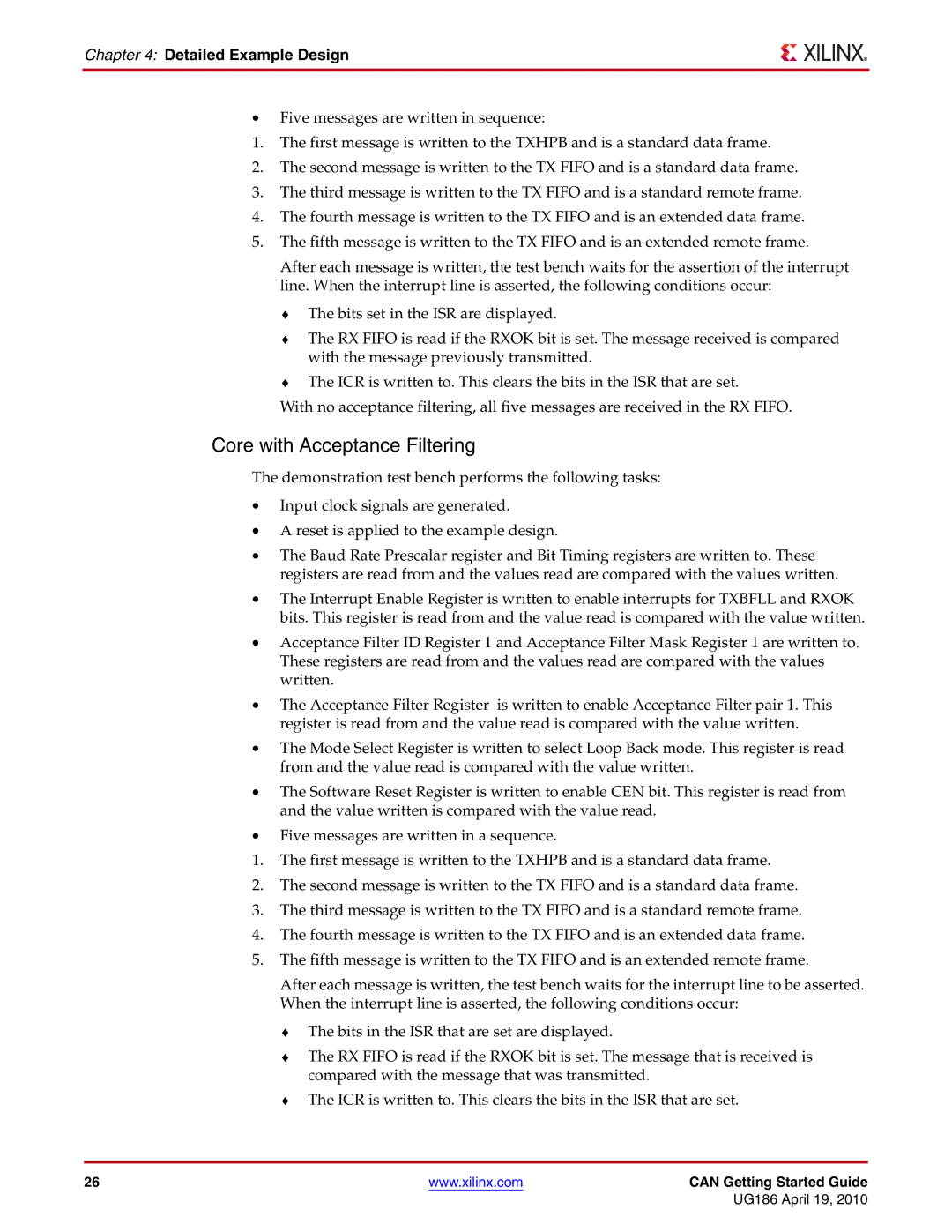 Xilinx 3.2 manual Core with Acceptance Filtering 