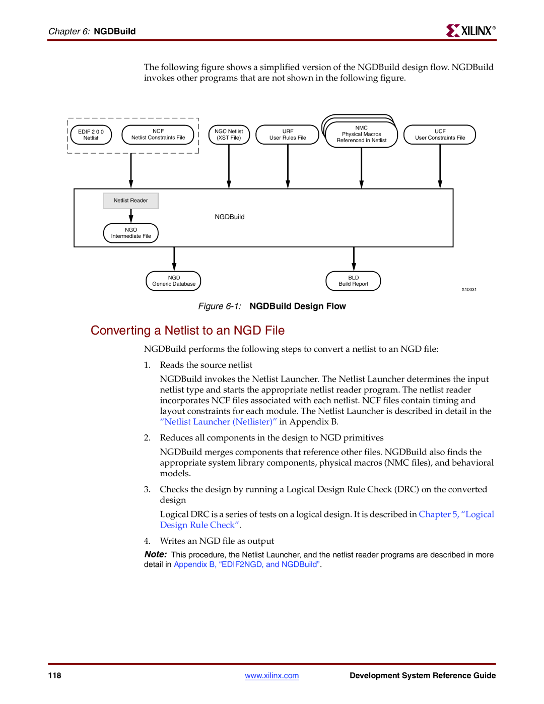 Xilinx 8.2i manual Converting a Netlist to an NGD File, 1NGDBuild Design Flow 