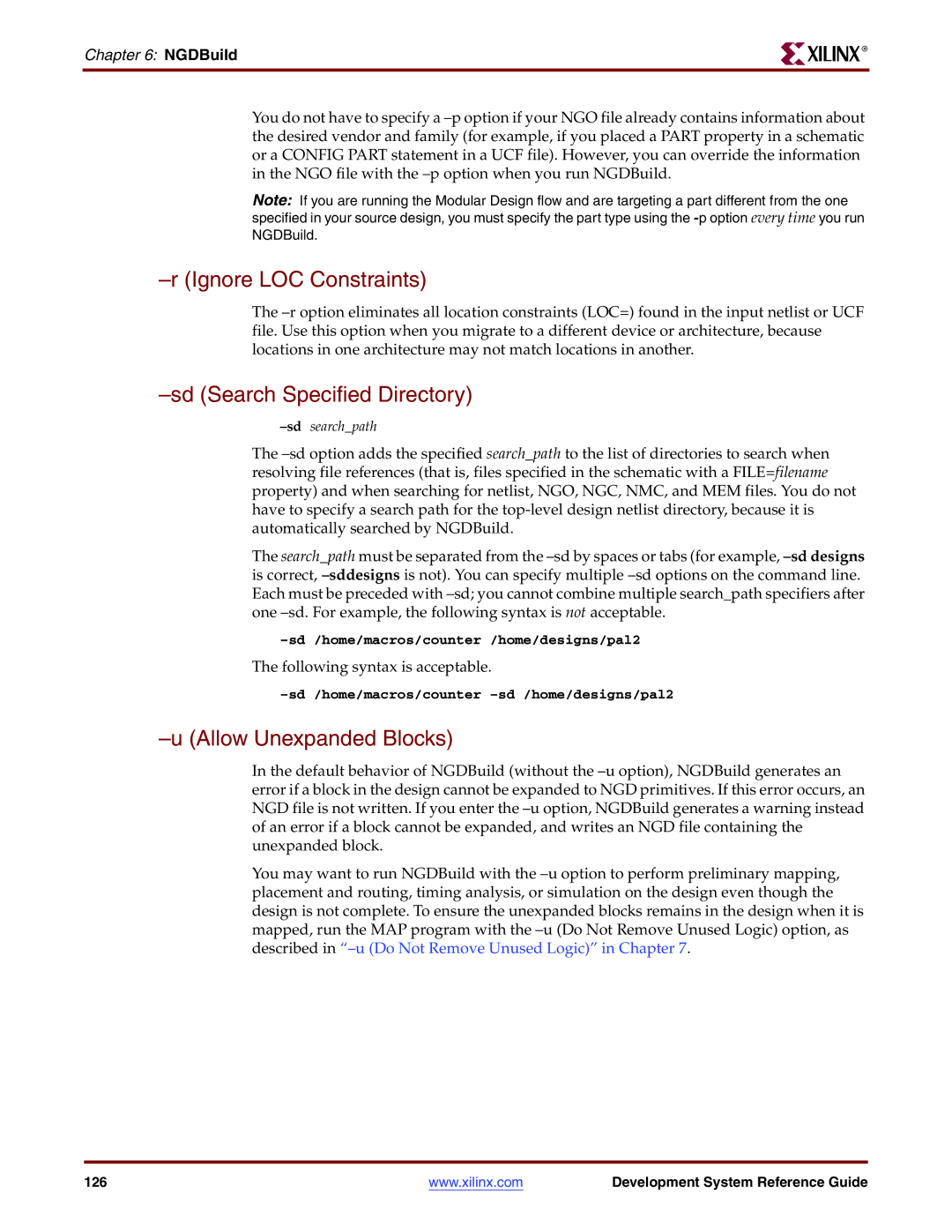 Xilinx 8.2i manual Ignore LOC Constraints, Sd Search Specified Directory, Allow Unexpanded Blocks 