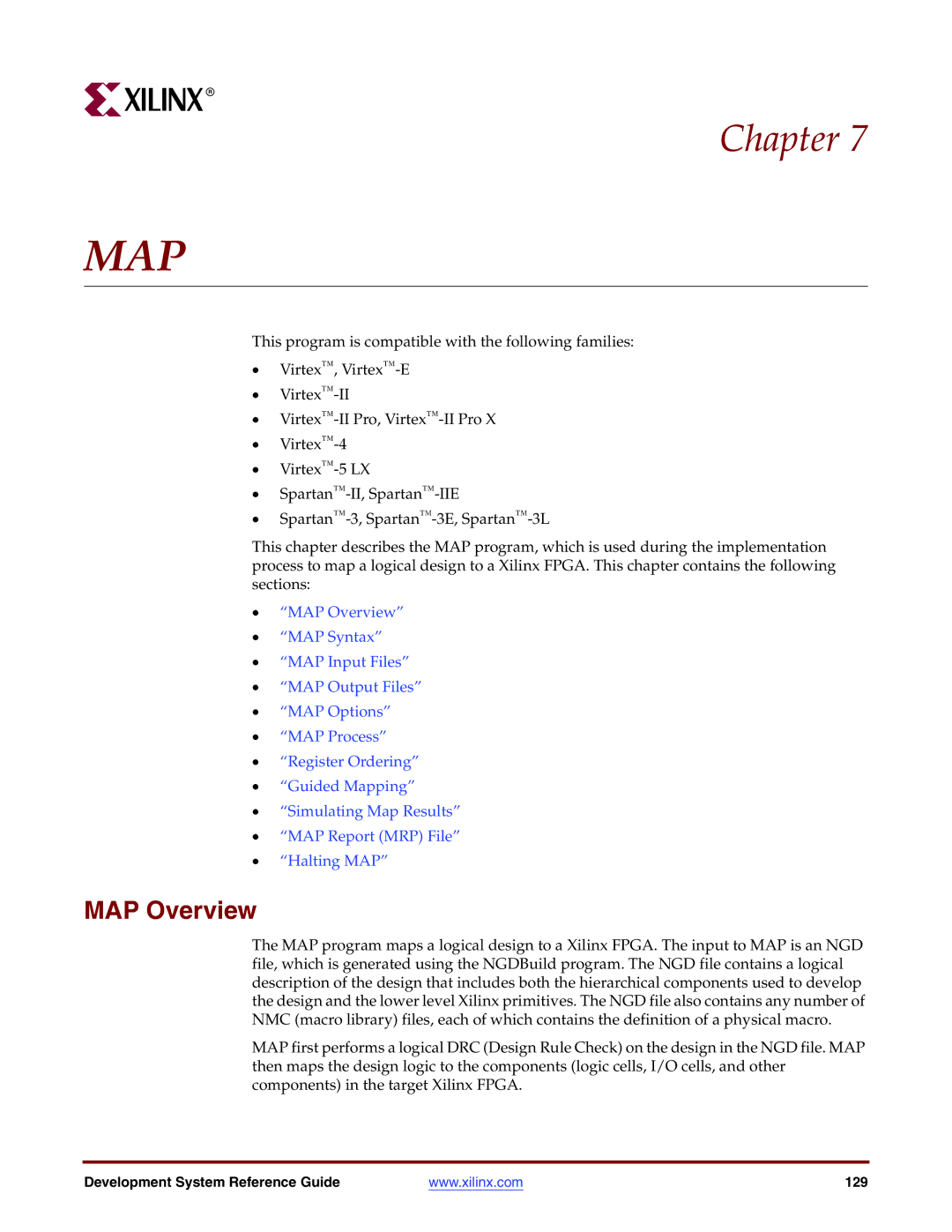 Xilinx 8.2i manual Map, MAP Overview 