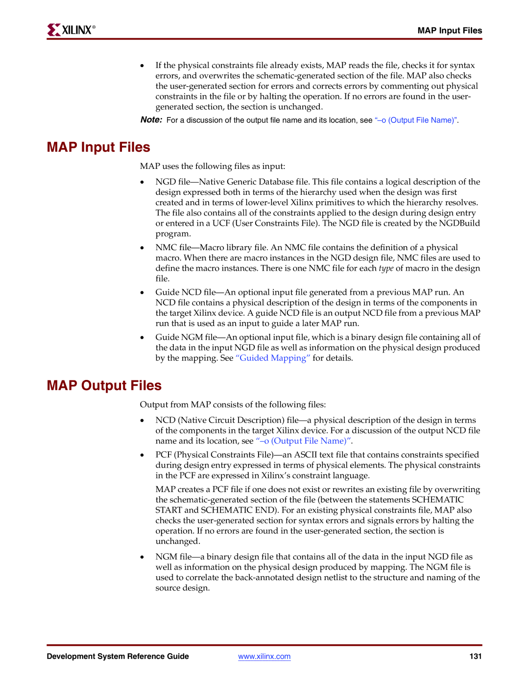 Xilinx 8.2i manual MAP Input Files, MAP Output Files 