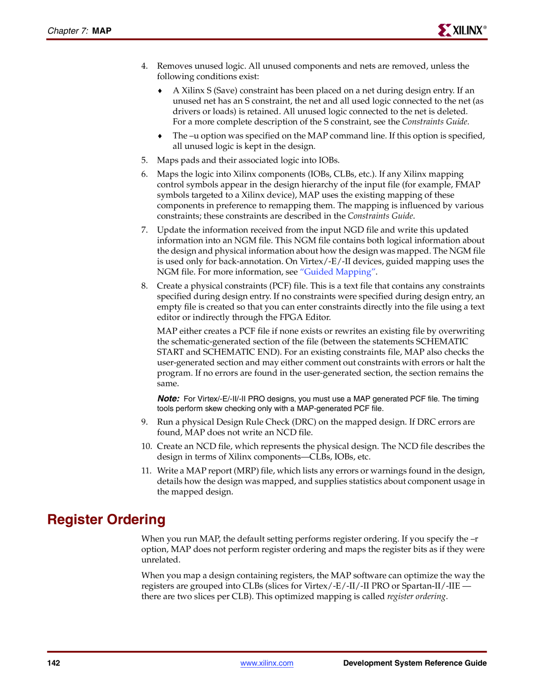 Xilinx 8.2i manual Register Ordering 