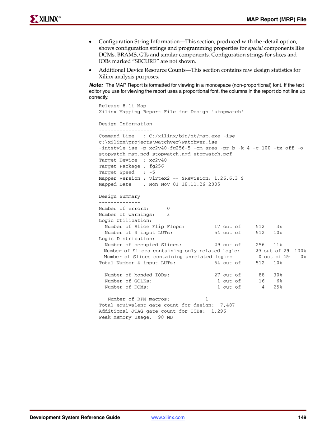 Xilinx 8.2i manual Development System Reference Guide 149 