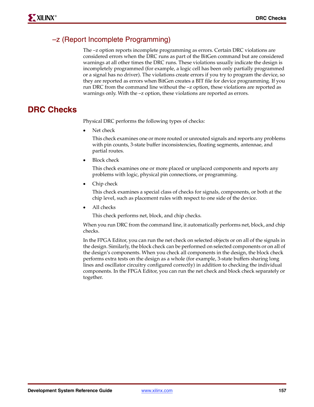 Xilinx 8.2i manual DRC Checks, Report Incomplete Programming 