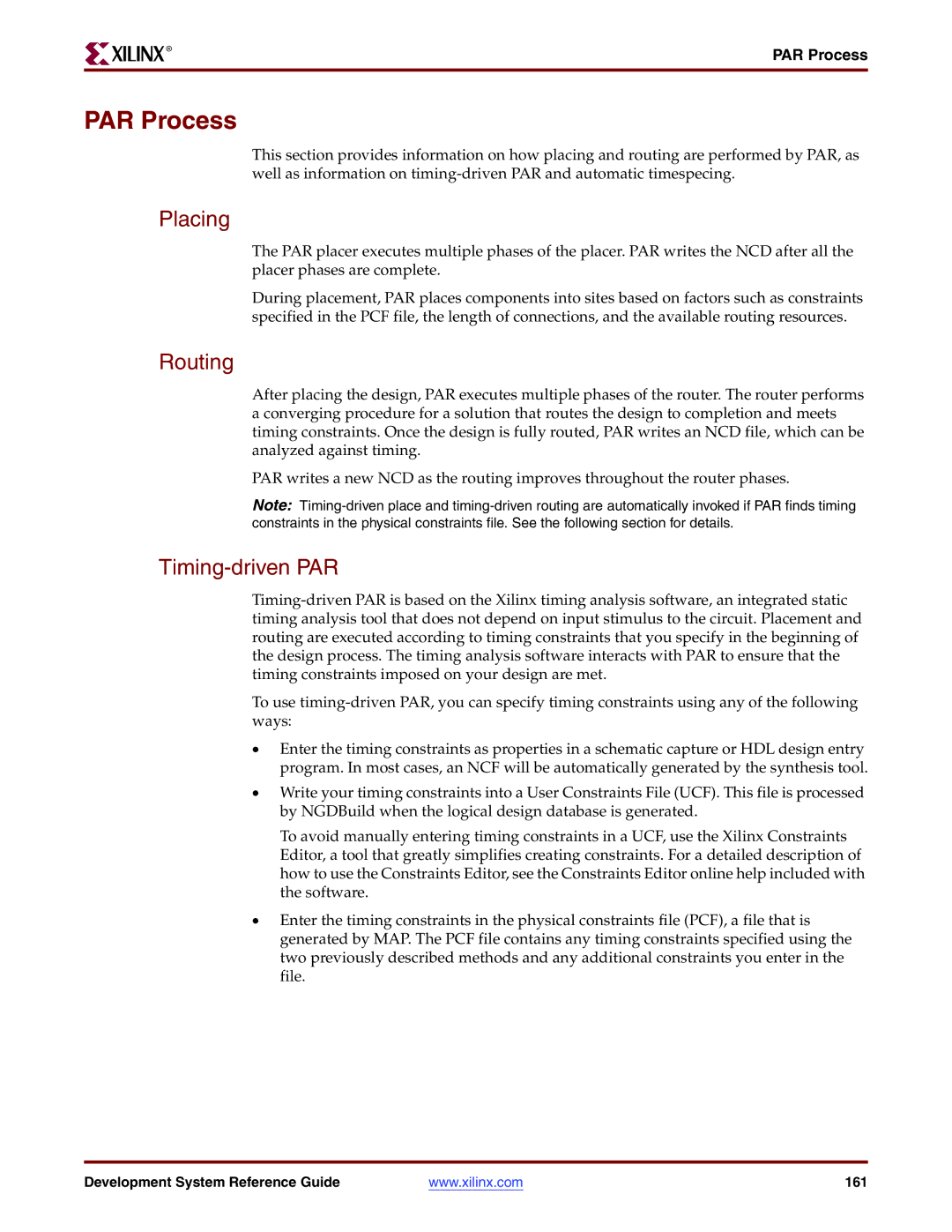 Xilinx 8.2i manual PAR Process, Placing, Routing, Timing-driven PAR 