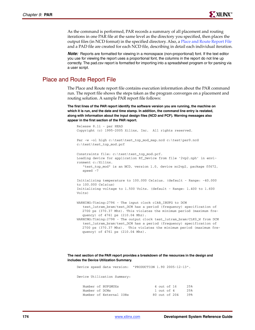 Xilinx 8.2i manual Place and Route Report File 