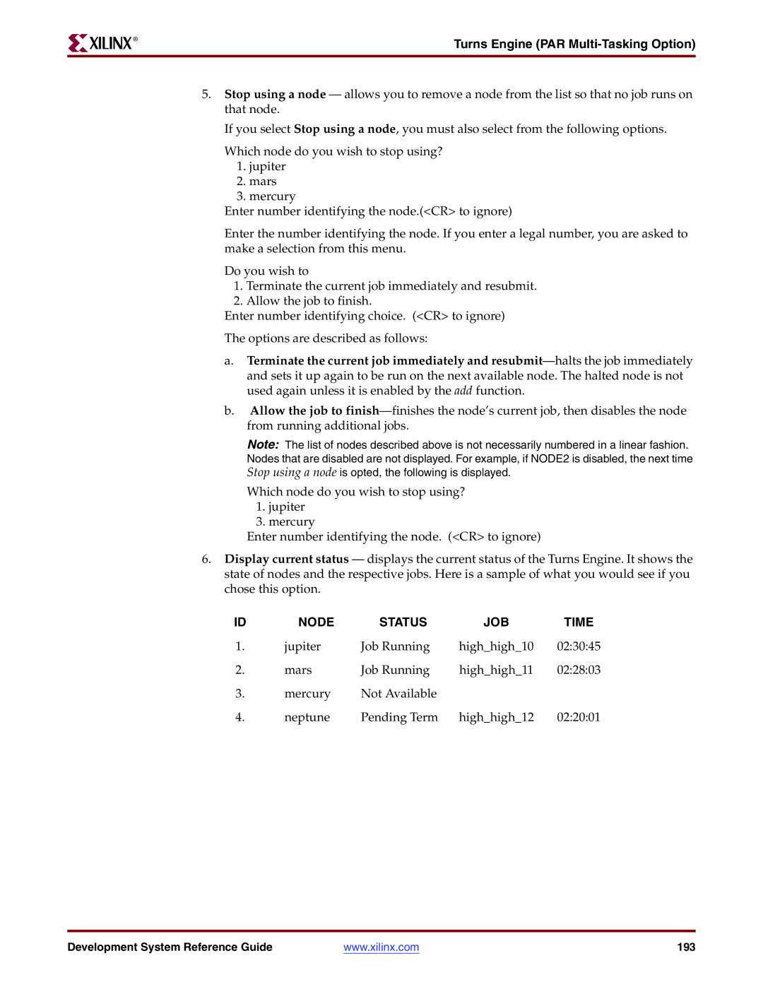 Xilinx 8.2i manual Node Status JOB Time 