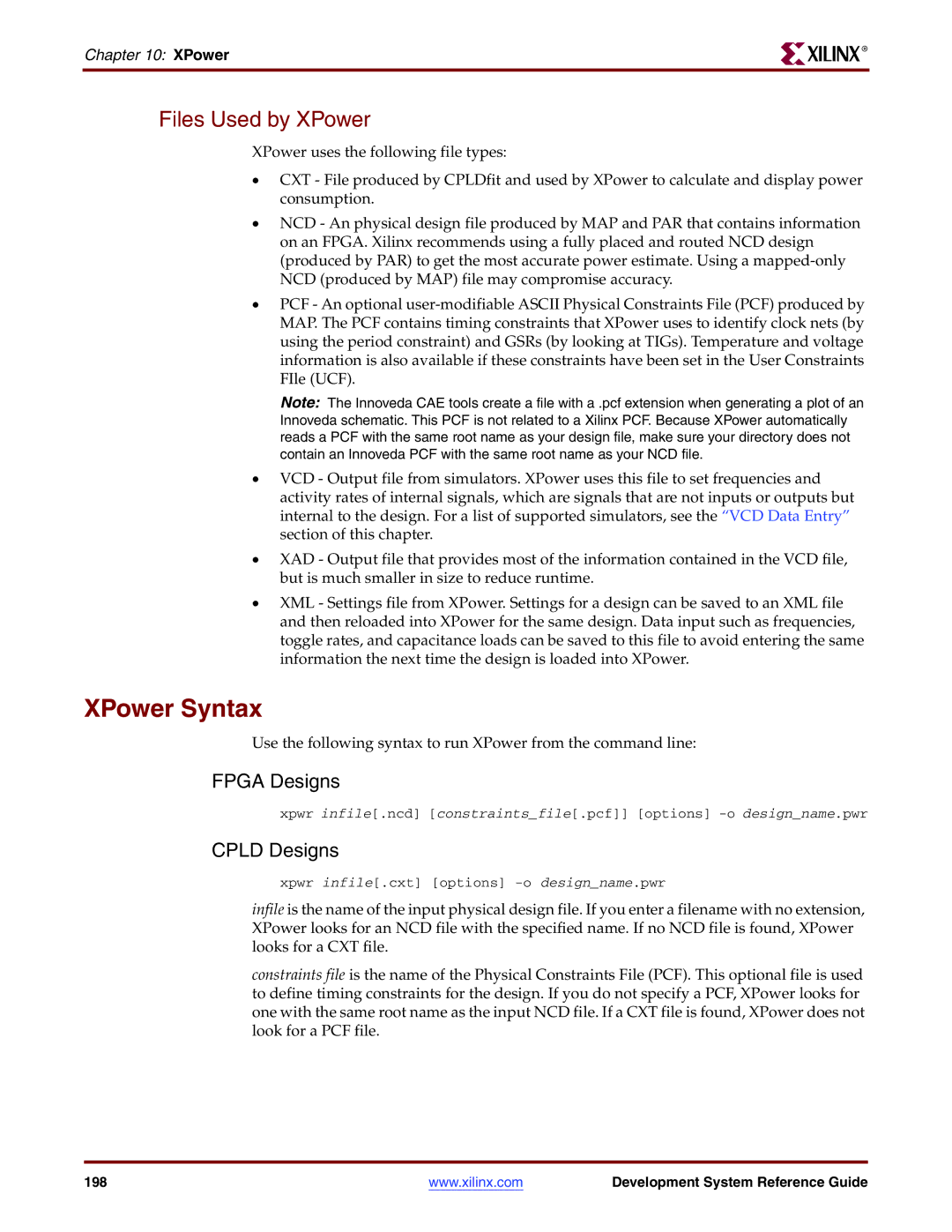 Xilinx 8.2i manual XPower Syntax, Files Used by XPower, Fpga Designs, Cpld Designs 