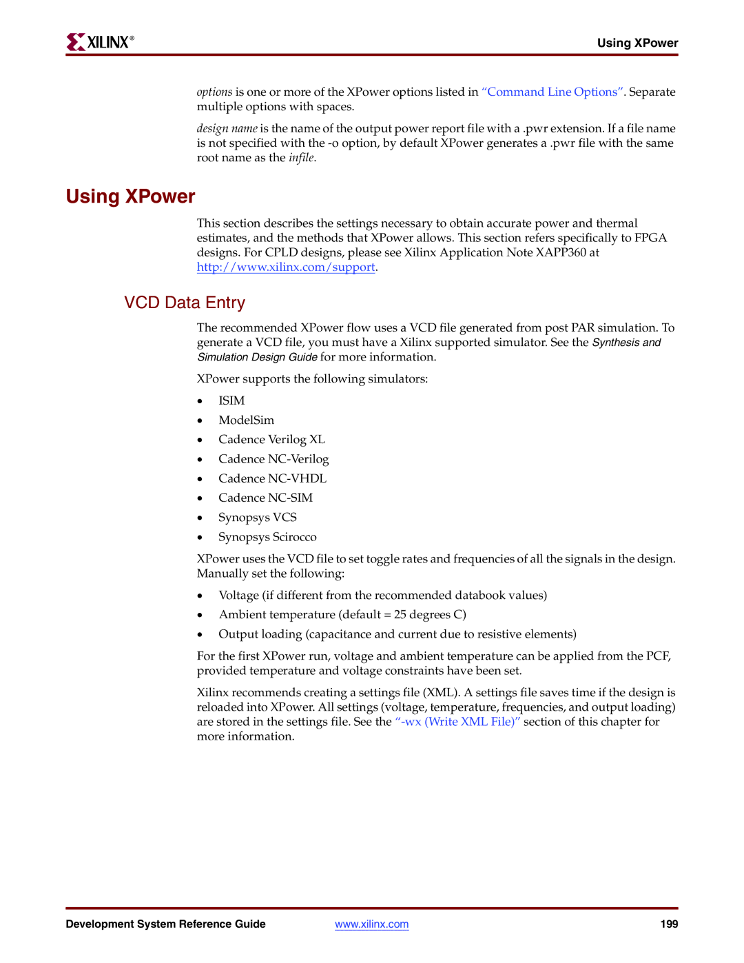 Xilinx 8.2i manual Using XPower, VCD Data Entry 