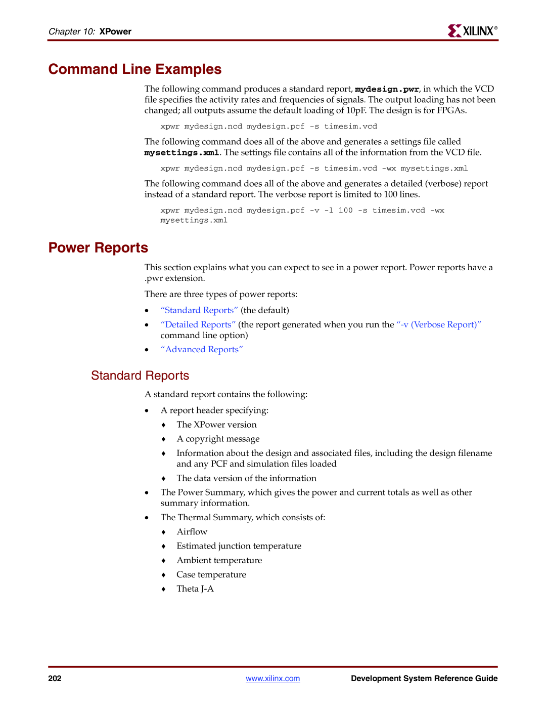 Xilinx 8.2i manual Command Line Examples, Power Reports, Standard Reports 