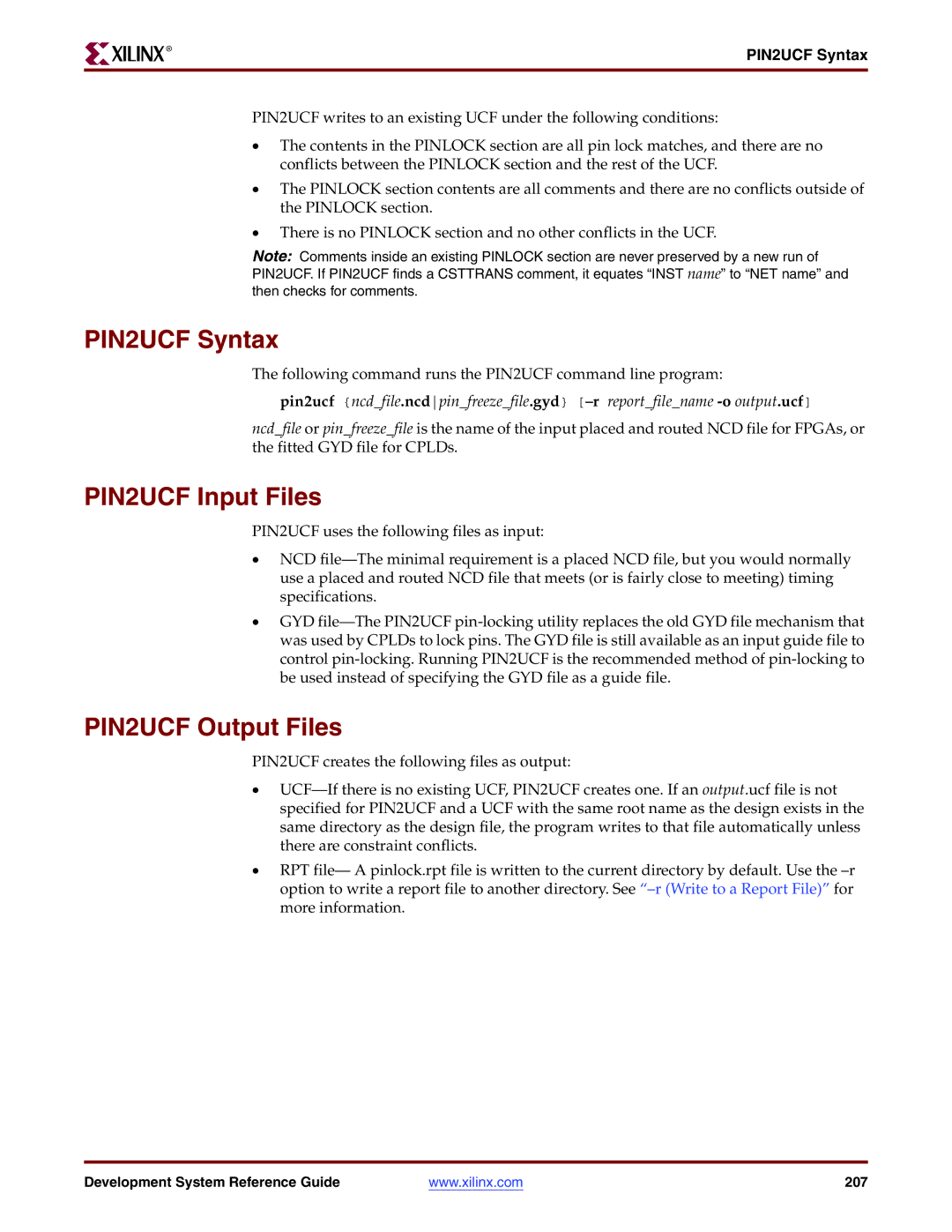 Xilinx 8.2i manual PIN2UCF Syntax, PIN2UCF Input Files, PIN2UCF Output Files 