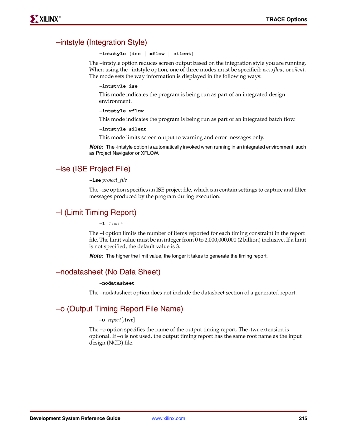 Xilinx 8.2i Limit Timing Report, Nodatasheet No Data Sheet, Output Timing Report File Name, Trace Options, Report.twr 