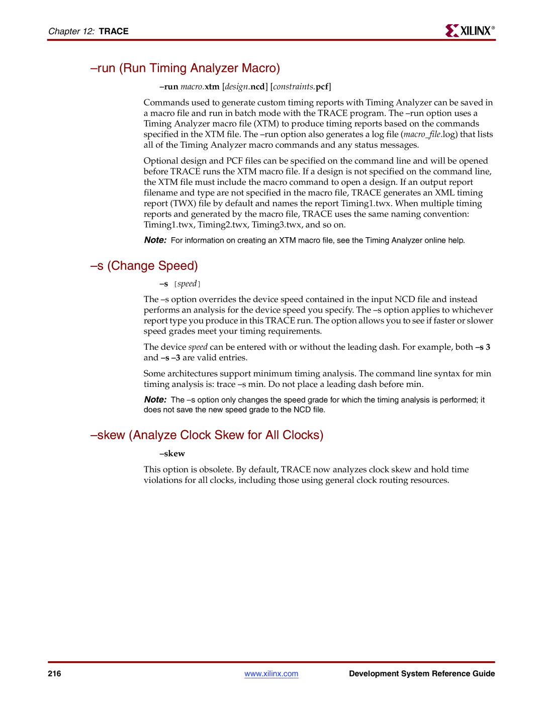 Xilinx 8.2i manual Run Run Timing Analyzer Macro, Change Speed, Skew Analyze Clock Skew for All Clocks 
