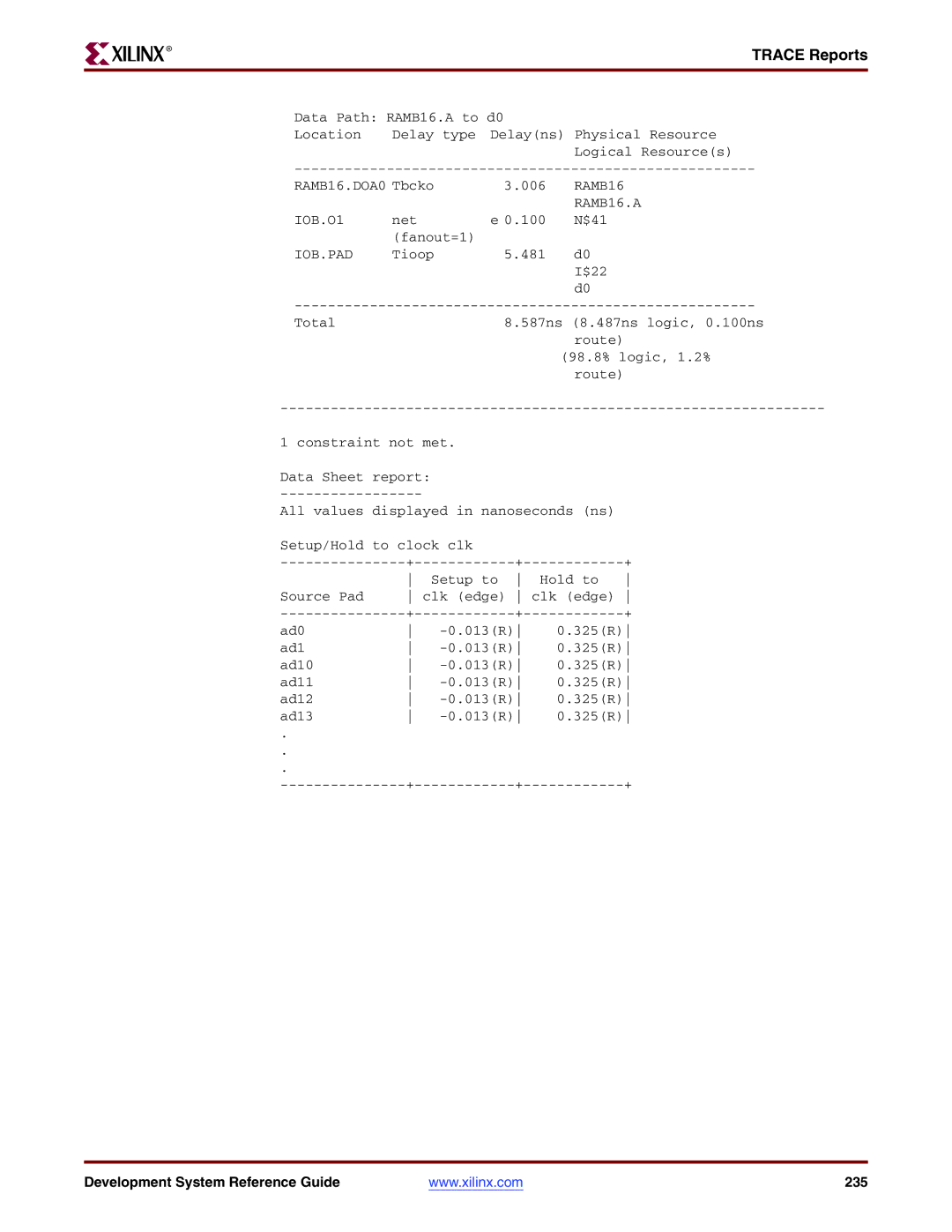 Xilinx 8.2i manual Development System Reference Guide 235 