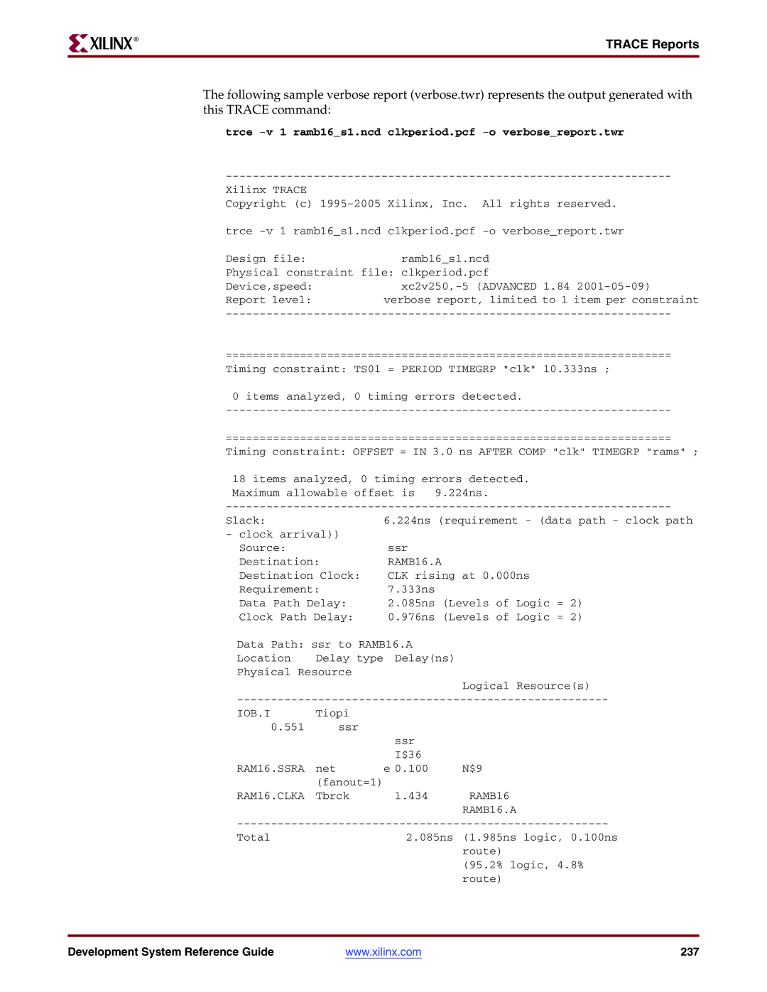 Xilinx 8.2i manual Development System Reference Guide 237 