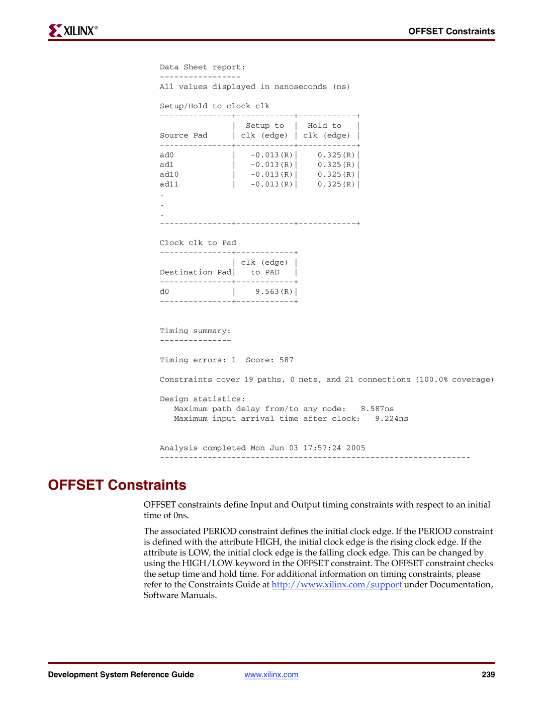 Xilinx 8.2i manual Offset Constraints 