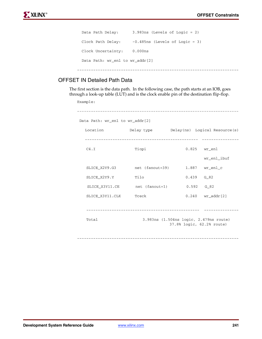 Xilinx 8.2i manual Offset in Detailed Path Data 