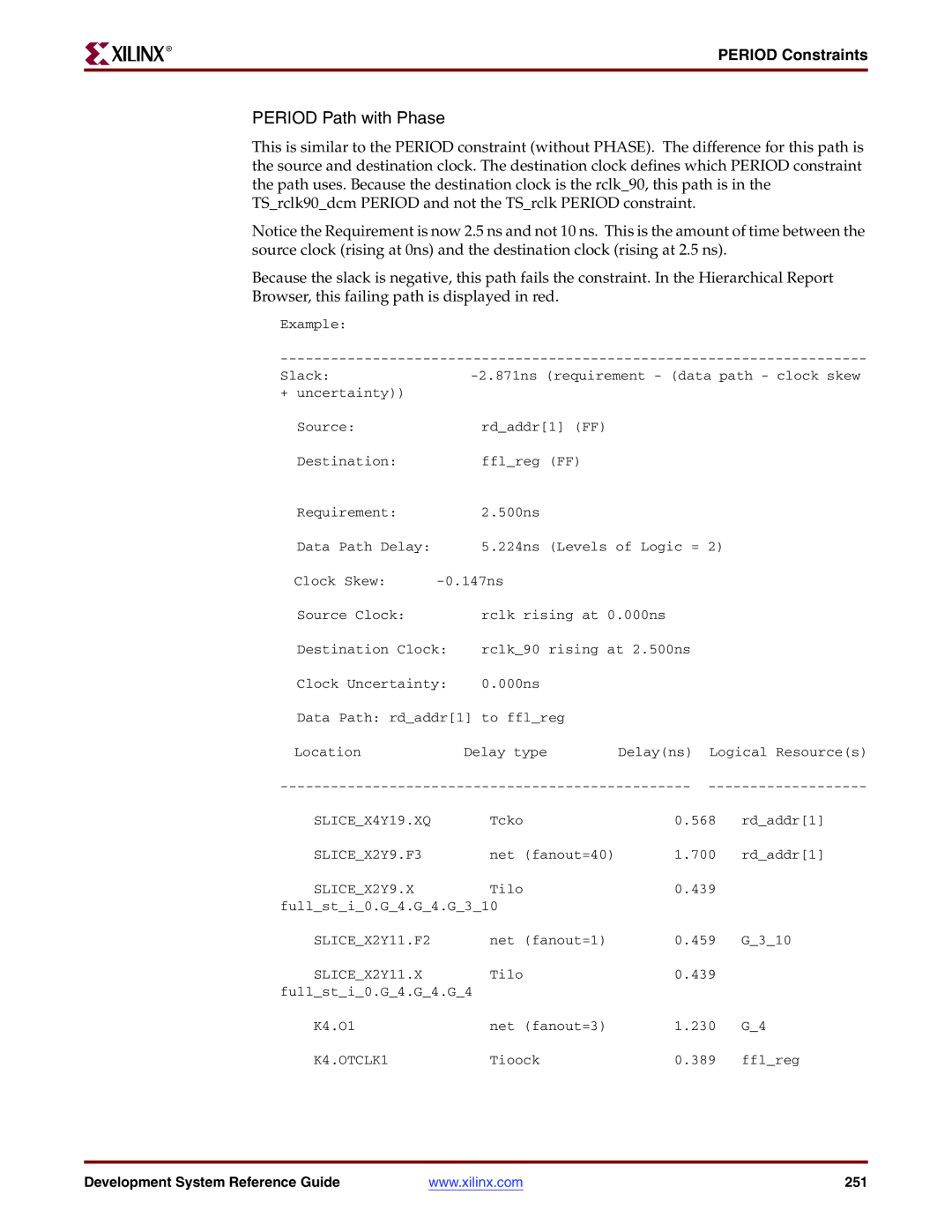 Xilinx 8.2i manual Period Path with Phase 