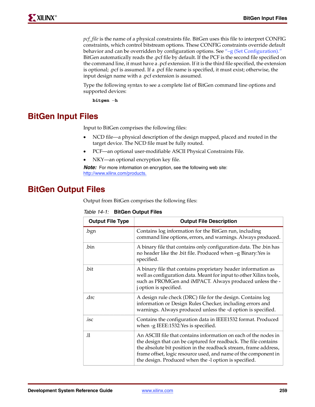 Xilinx 8.2i manual BitGen Input Files, BitGen Output Files 