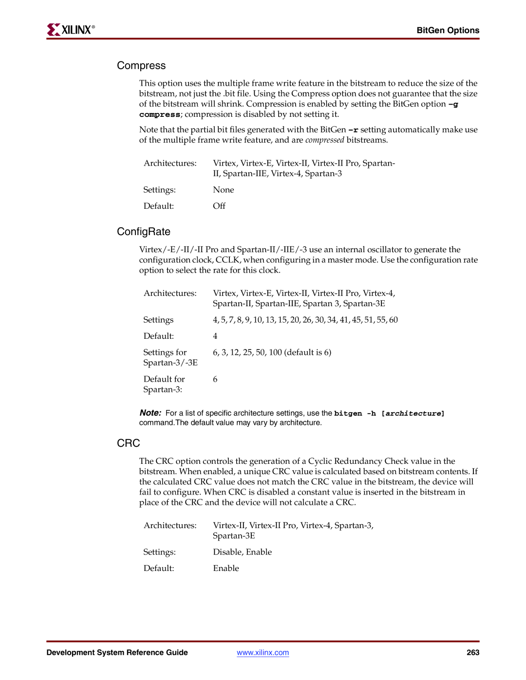 Xilinx 8.2i manual Compress, ConfigRate 