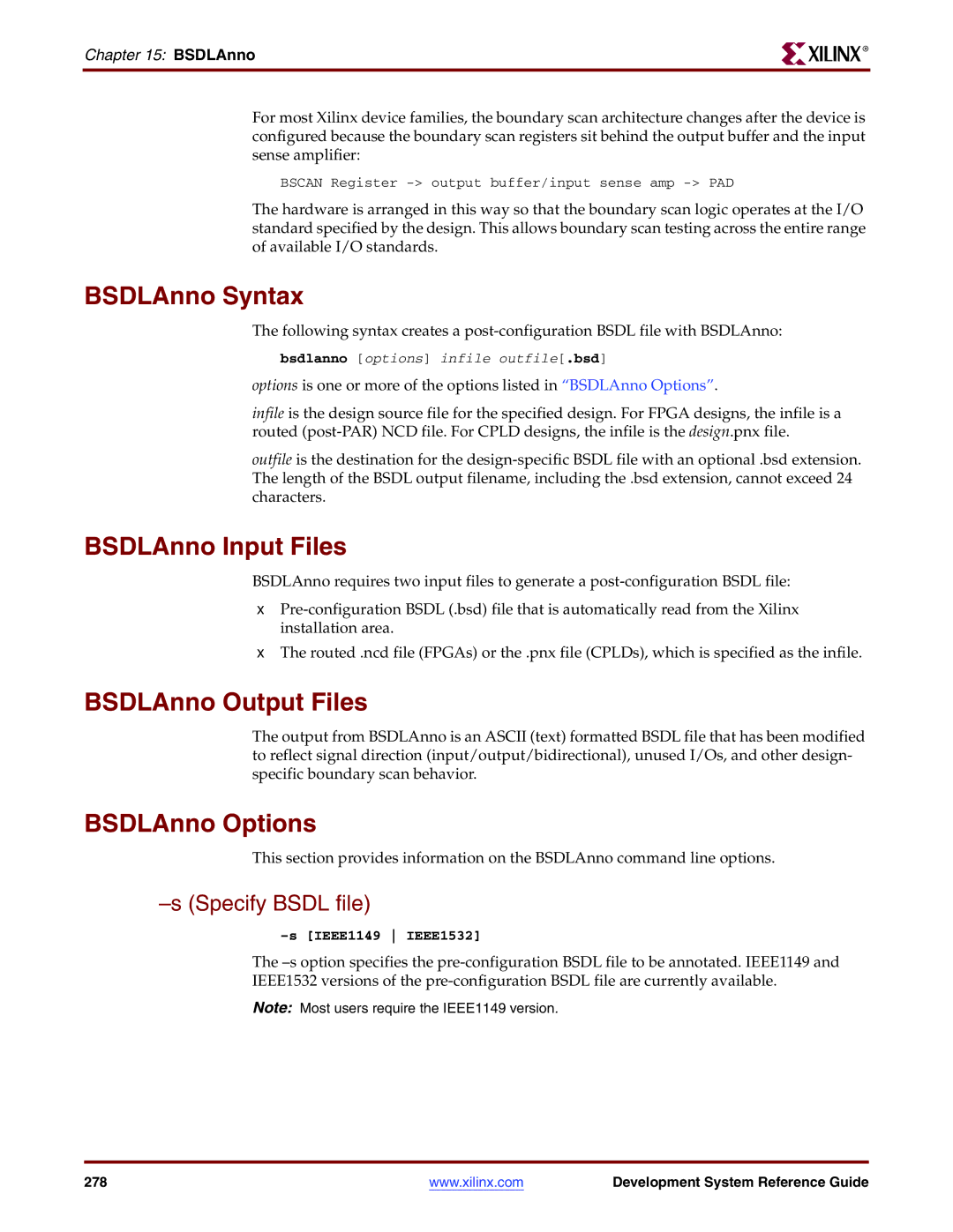 Xilinx 8.2i manual BSDLAnno Syntax, BSDLAnno Input Files, BSDLAnno Output Files, BSDLAnno Options, Specify Bsdl file 