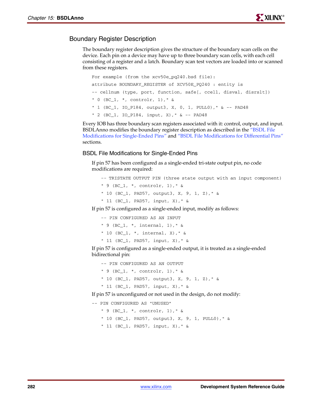 Xilinx 8.2i manual Boundary Register Description, Bsdl File Modifications for Single-Ended Pins 