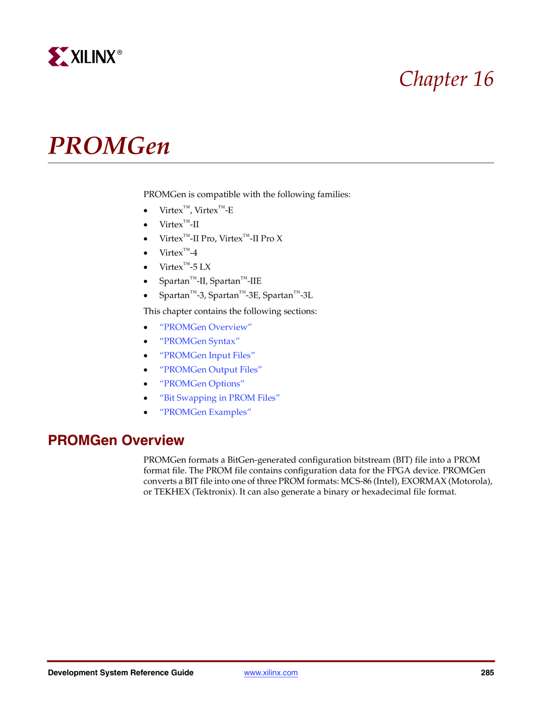 Xilinx 8.2i manual PROMGen Overview 