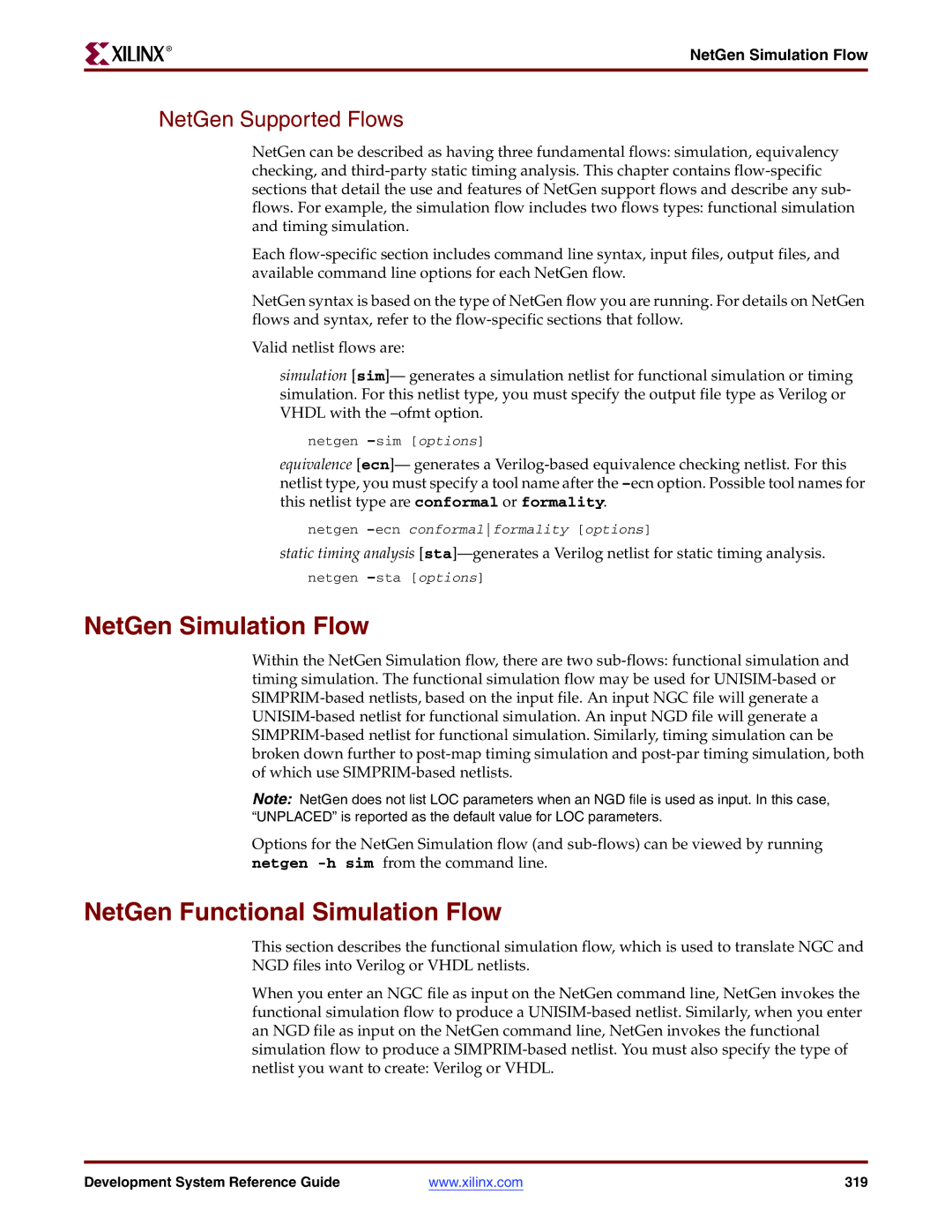 Xilinx 8.2i manual NetGen Simulation Flow, NetGen Functional Simulation Flow, NetGen Supported Flows 