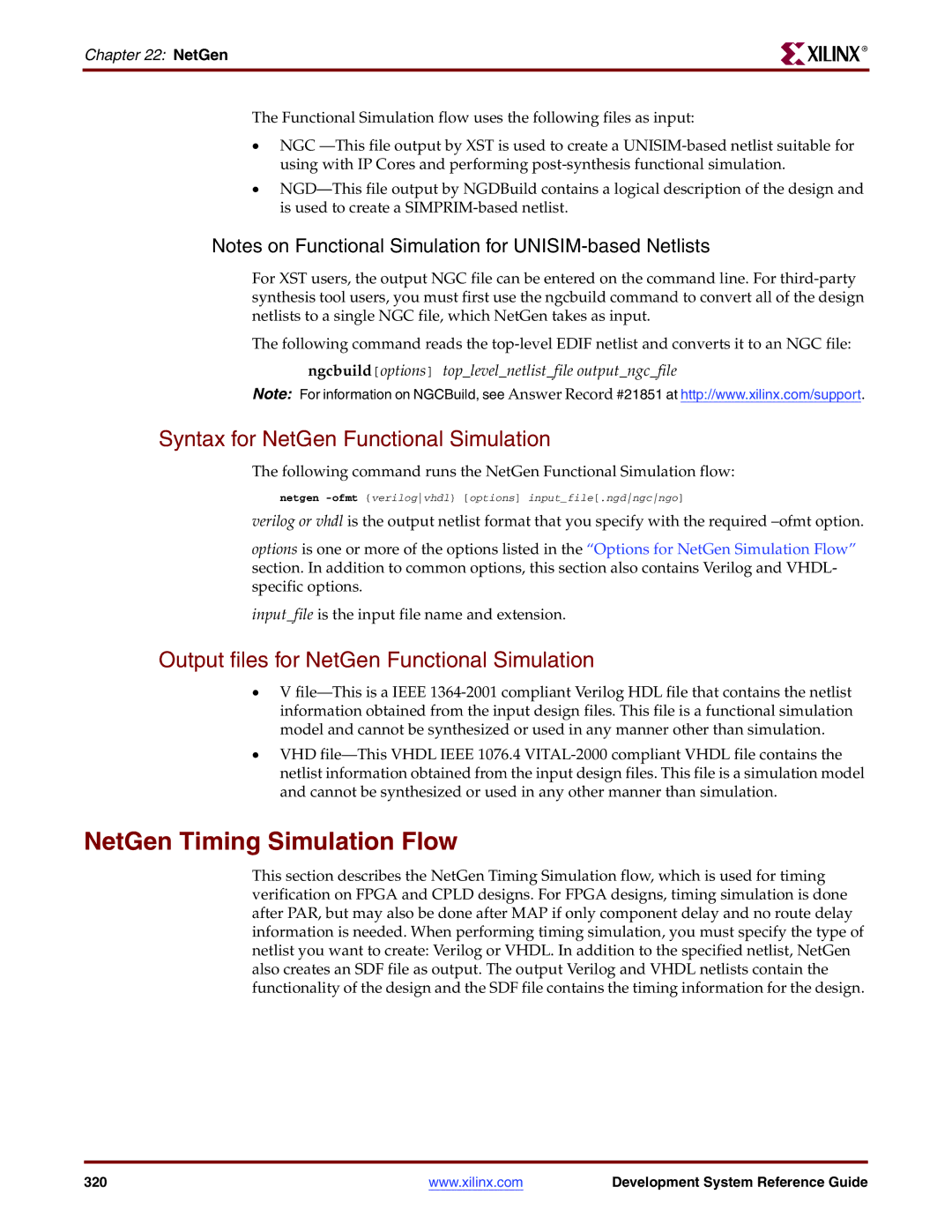 Xilinx 8.2i manual NetGen Timing Simulation Flow, Syntax for NetGen Functional Simulation 