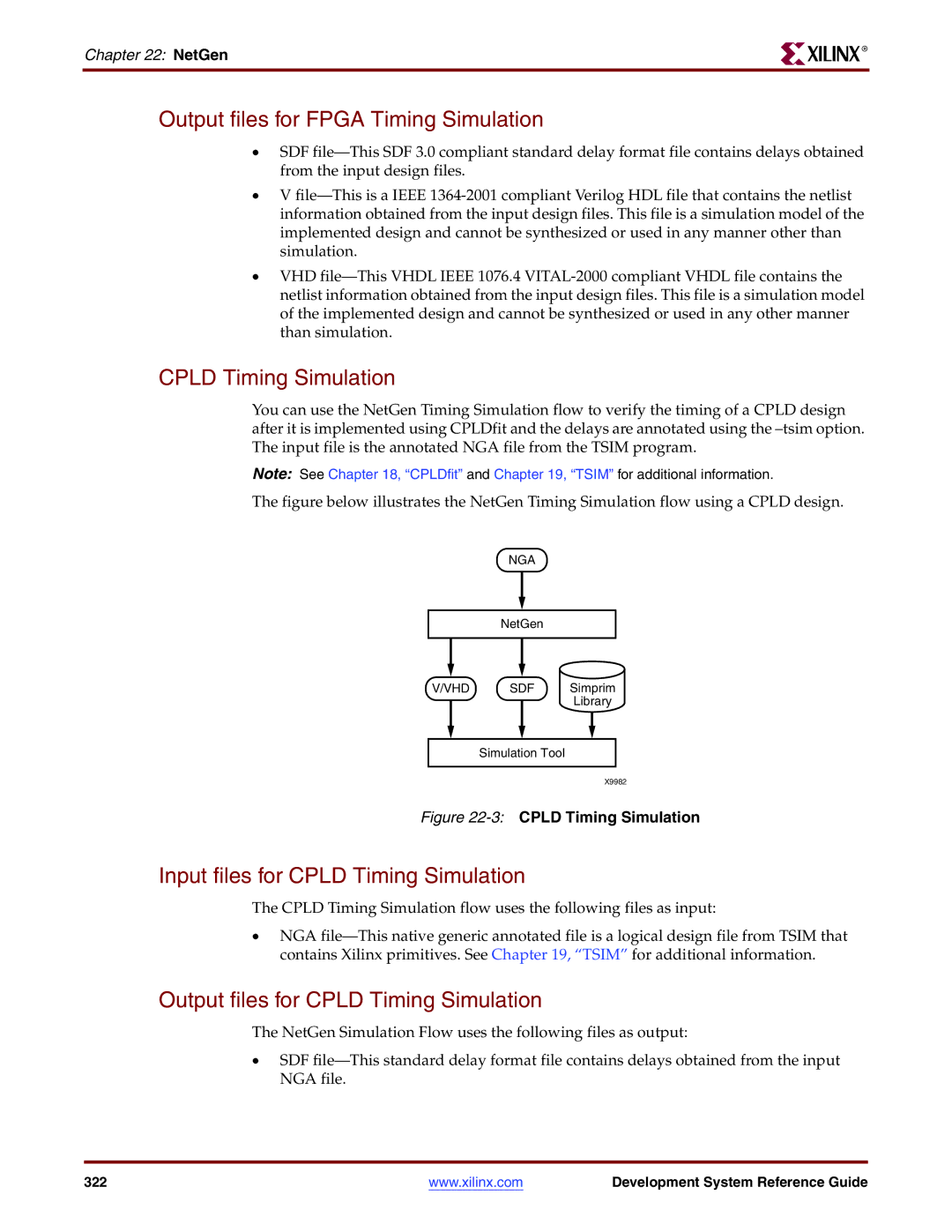 Xilinx 8.2i manual Output files for Fpga Timing Simulation, Input files for Cpld Timing Simulation 