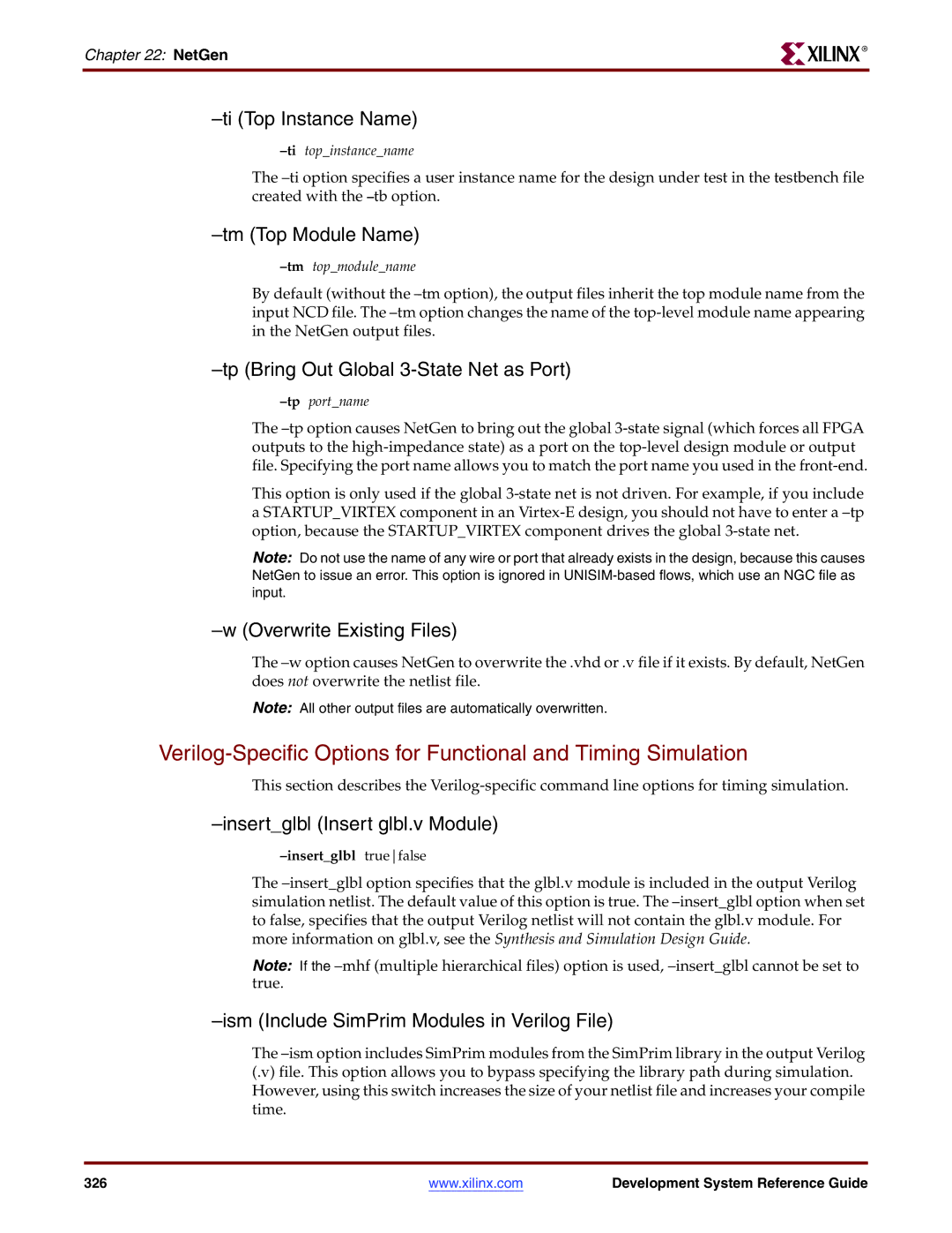 Xilinx 8.2i manual Ti Top Instance Name, Tm Top Module Name, Tp Bring Out Global 3-State Net as Port 