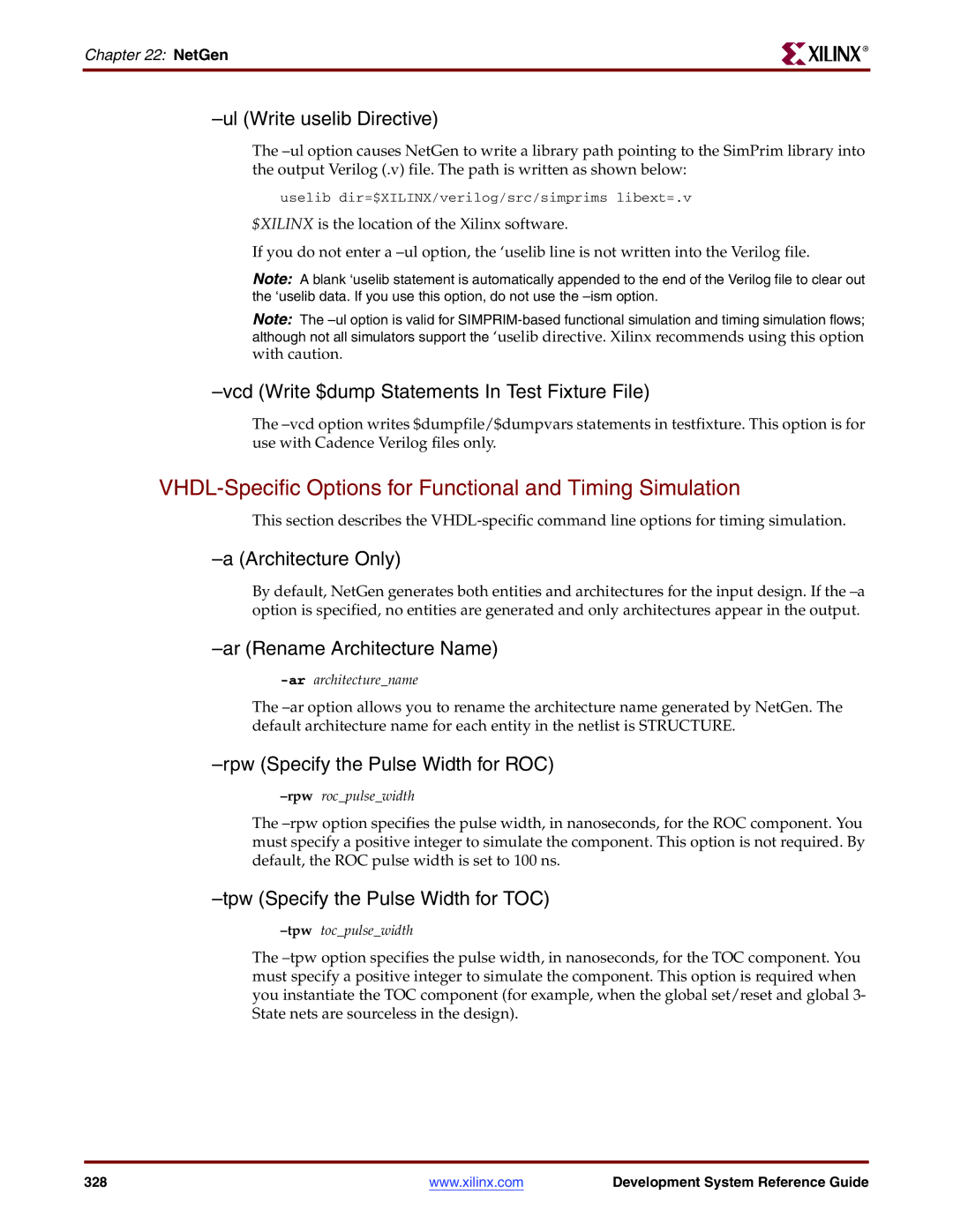 Xilinx 8.2i manual VHDL-Specific Options for Functional and Timing Simulation 