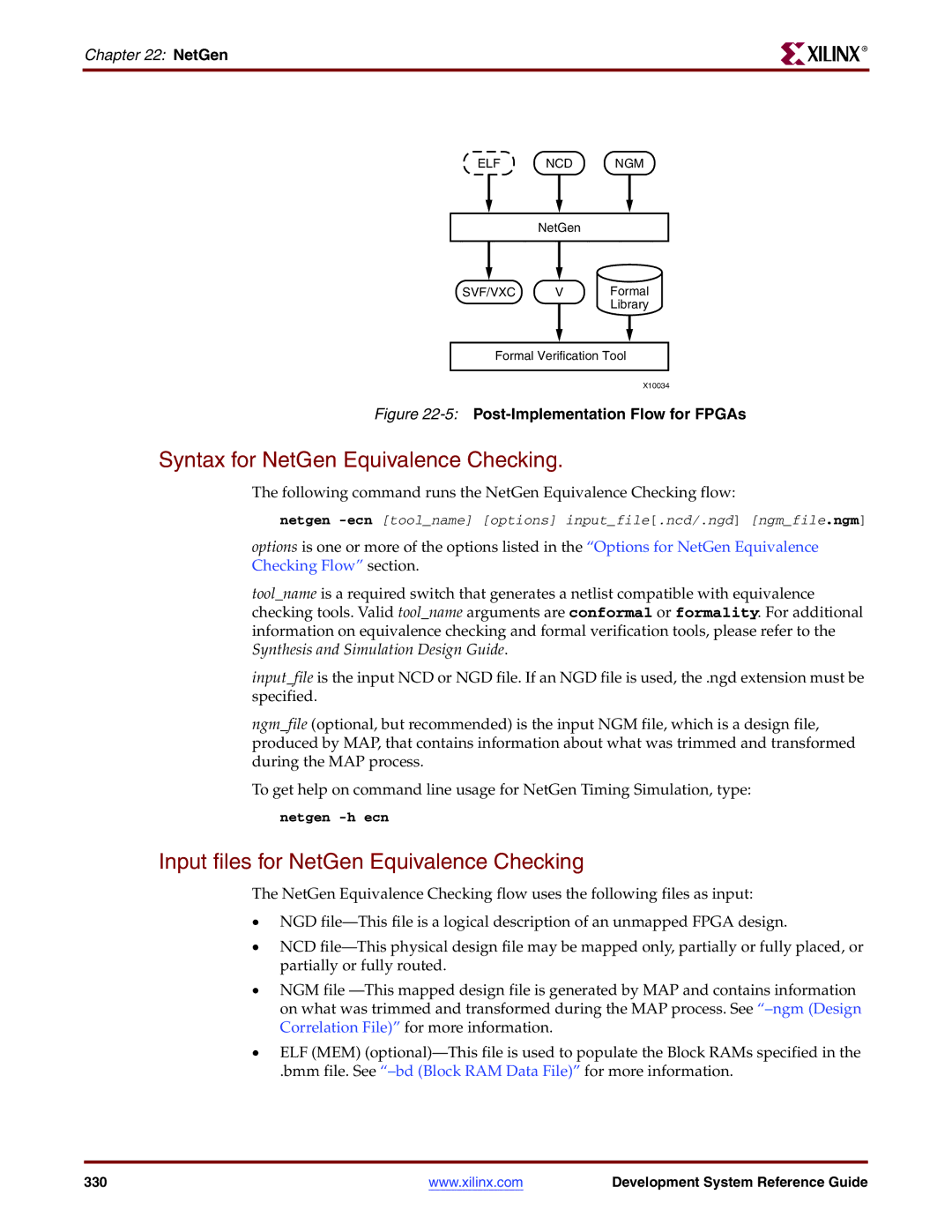 Xilinx 8.2i manual Syntax for NetGen Equivalence Checking, Input files for NetGen Equivalence Checking 