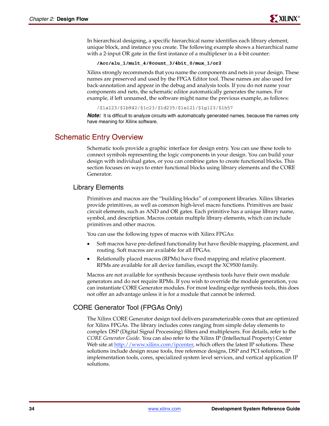 Xilinx 8.2i manual Schematic Entry Overview, Library Elements, Core Generator Tool FPGAs Only 