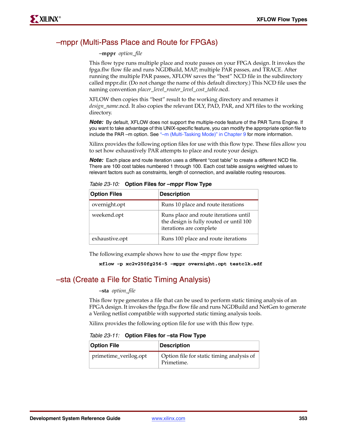 Xilinx 8.2i manual Mppr Multi-Pass Place and Route for FPGAs, Sta Create a File for Static Timing Analysis 