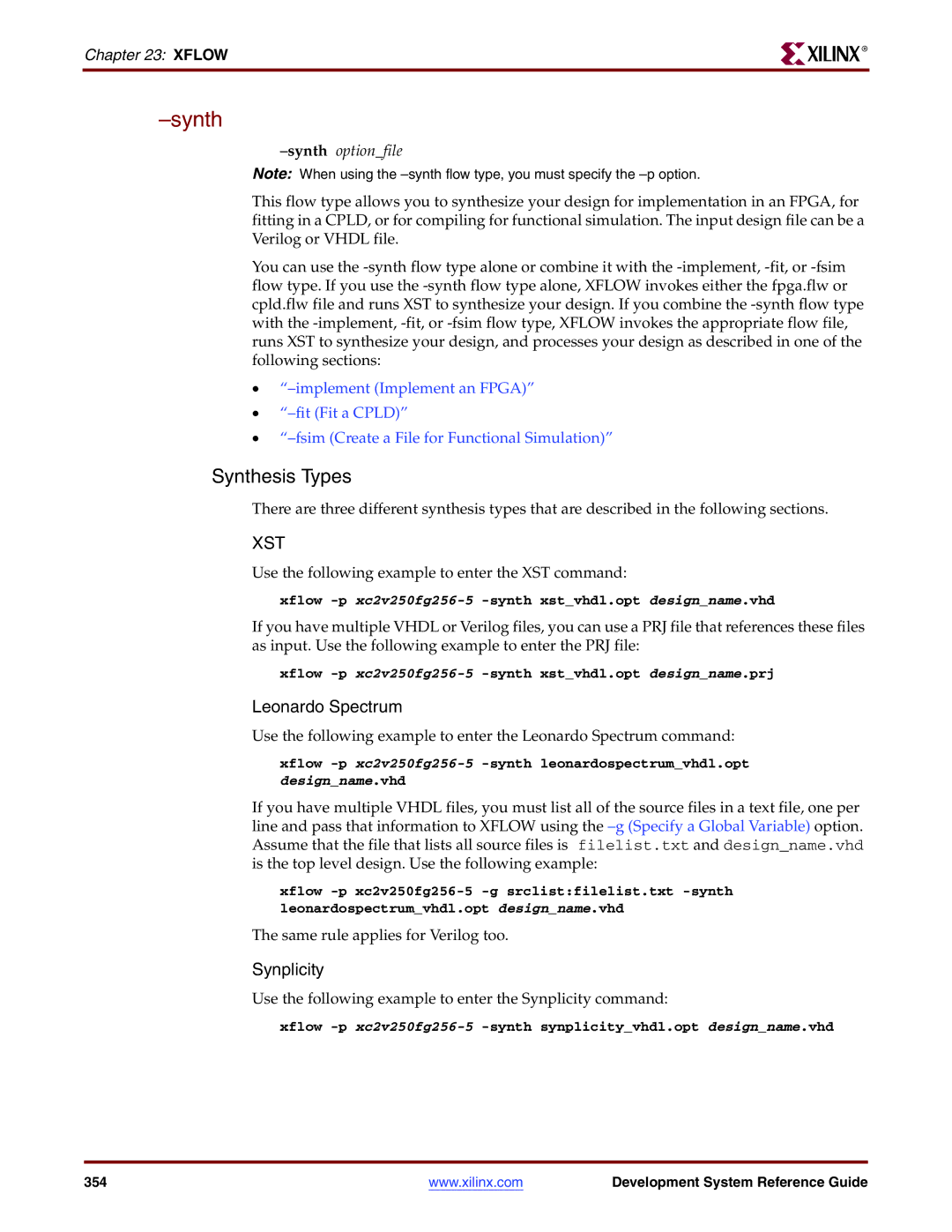 Xilinx 8.2i manual Synthesis Types, Synthoptionfile 