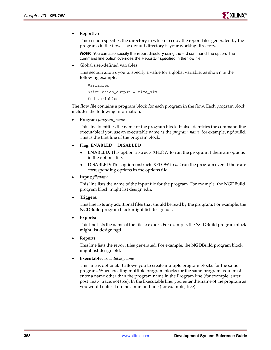 Xilinx 8.2i manual Flag Enabled Disabled, Triggers, Exports, Reports 
