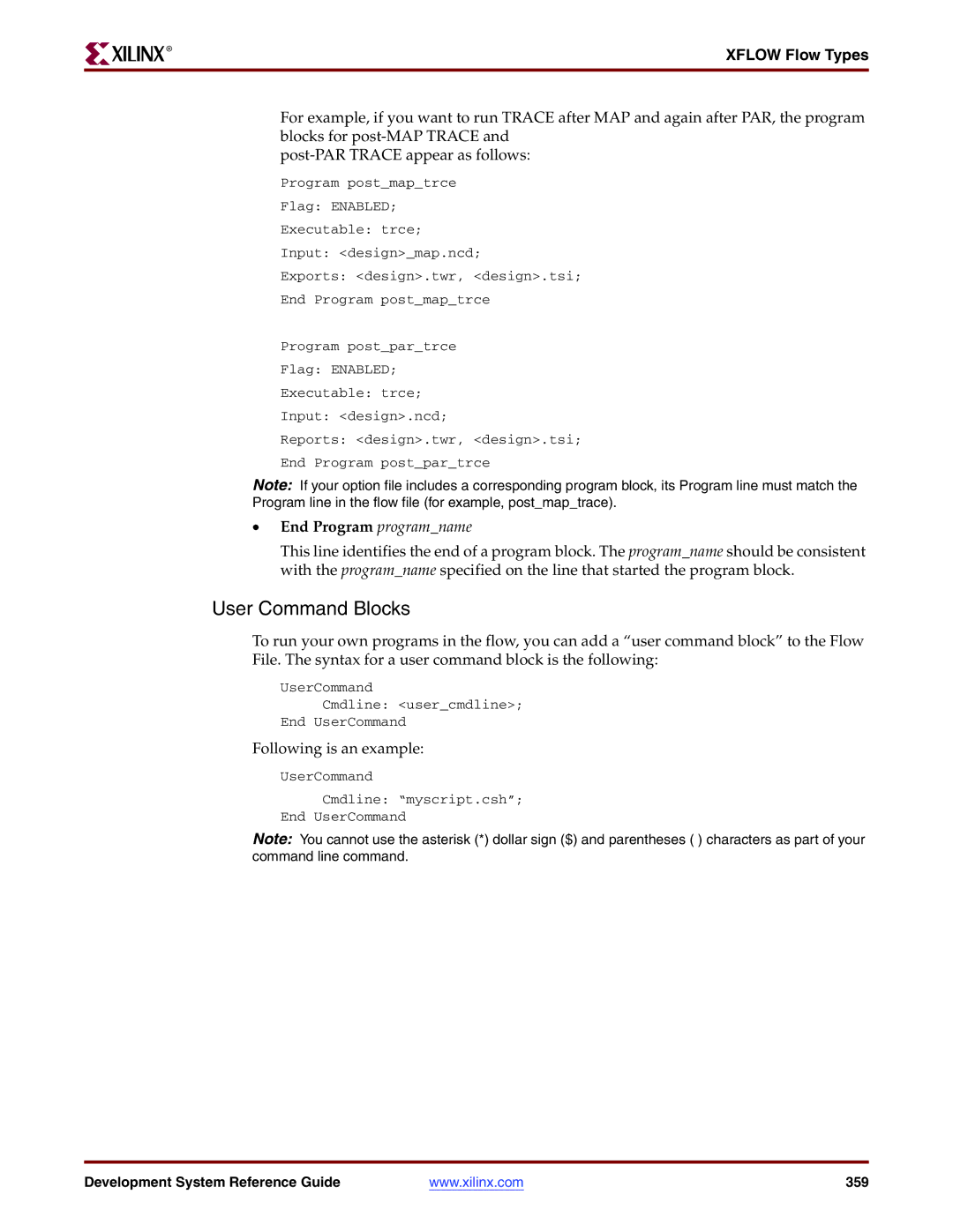 Xilinx 8.2i manual User Command Blocks, End Program programname 