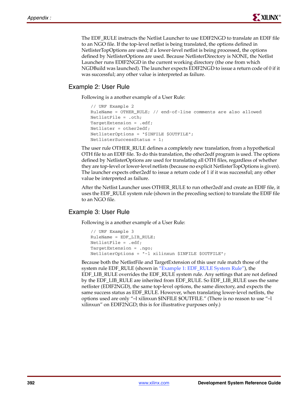 Xilinx 8.2i manual Example 2 User Rule, Example 3 User Rule 