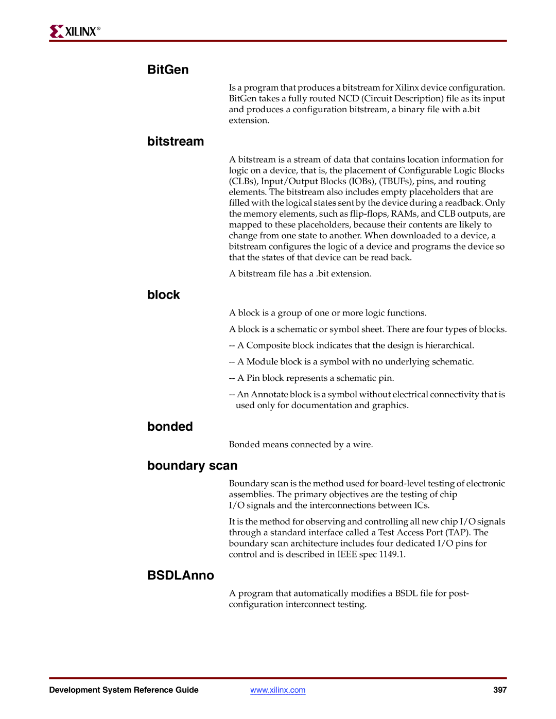 Xilinx 8.2i manual Bitstream, Block, Bonded, Boundary scan 