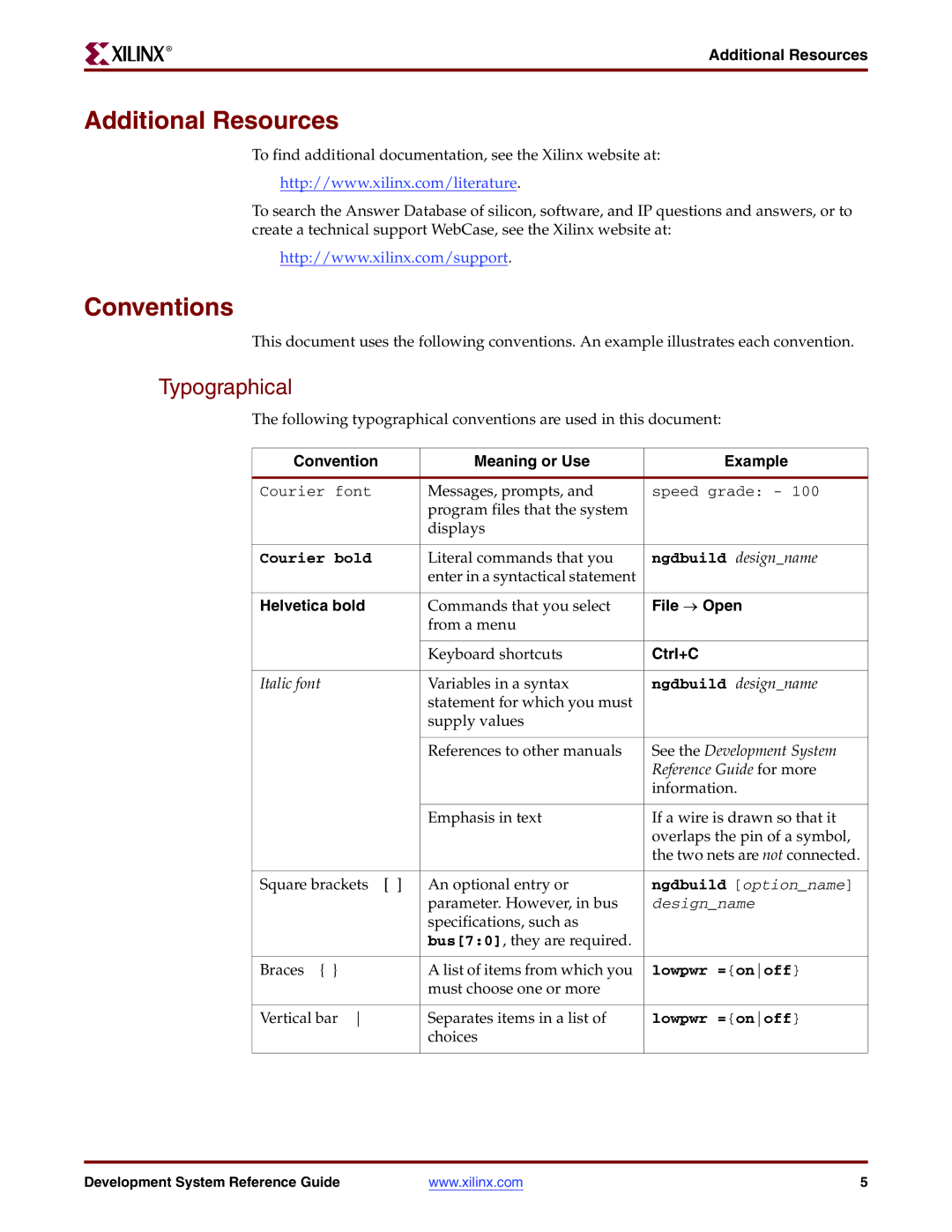 Xilinx 8.2i manual Additional Resources, Conventions, Typographical 