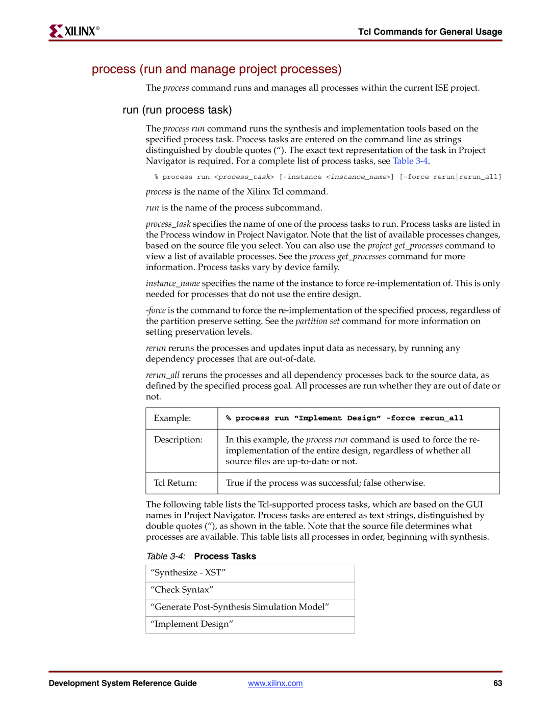 Xilinx 8.2i manual Process run and manage project processes, Run run process task, 4Process Tasks 