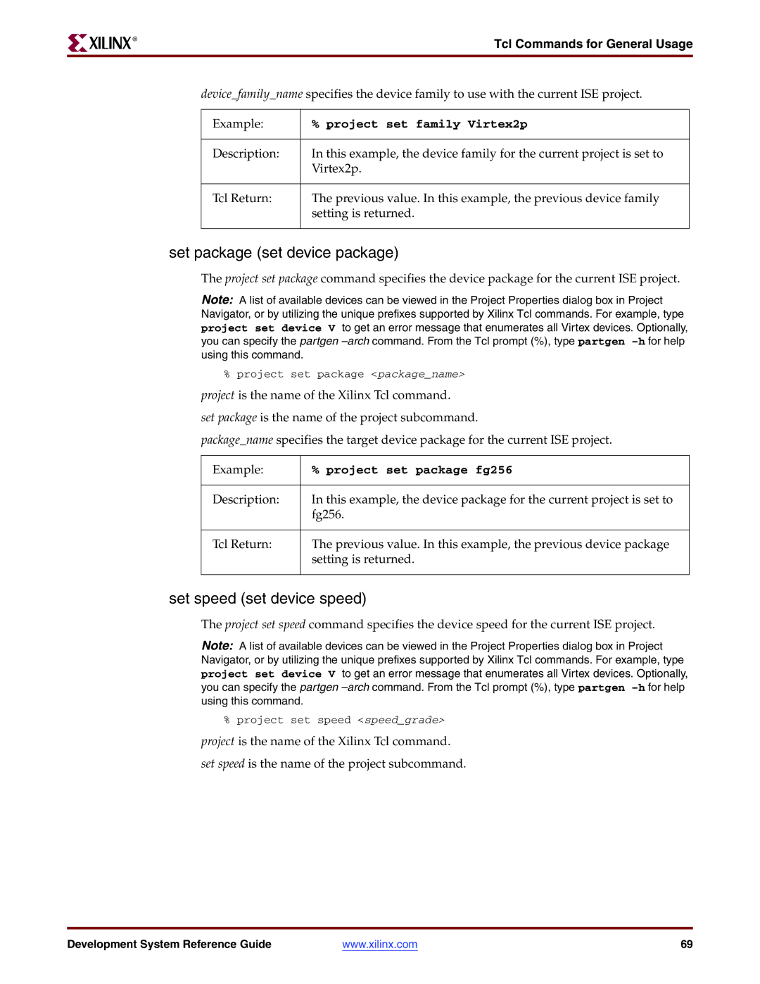 Xilinx 8.2i manual Set package set device package, Set speed set device speed, Project set family Virtex2p 