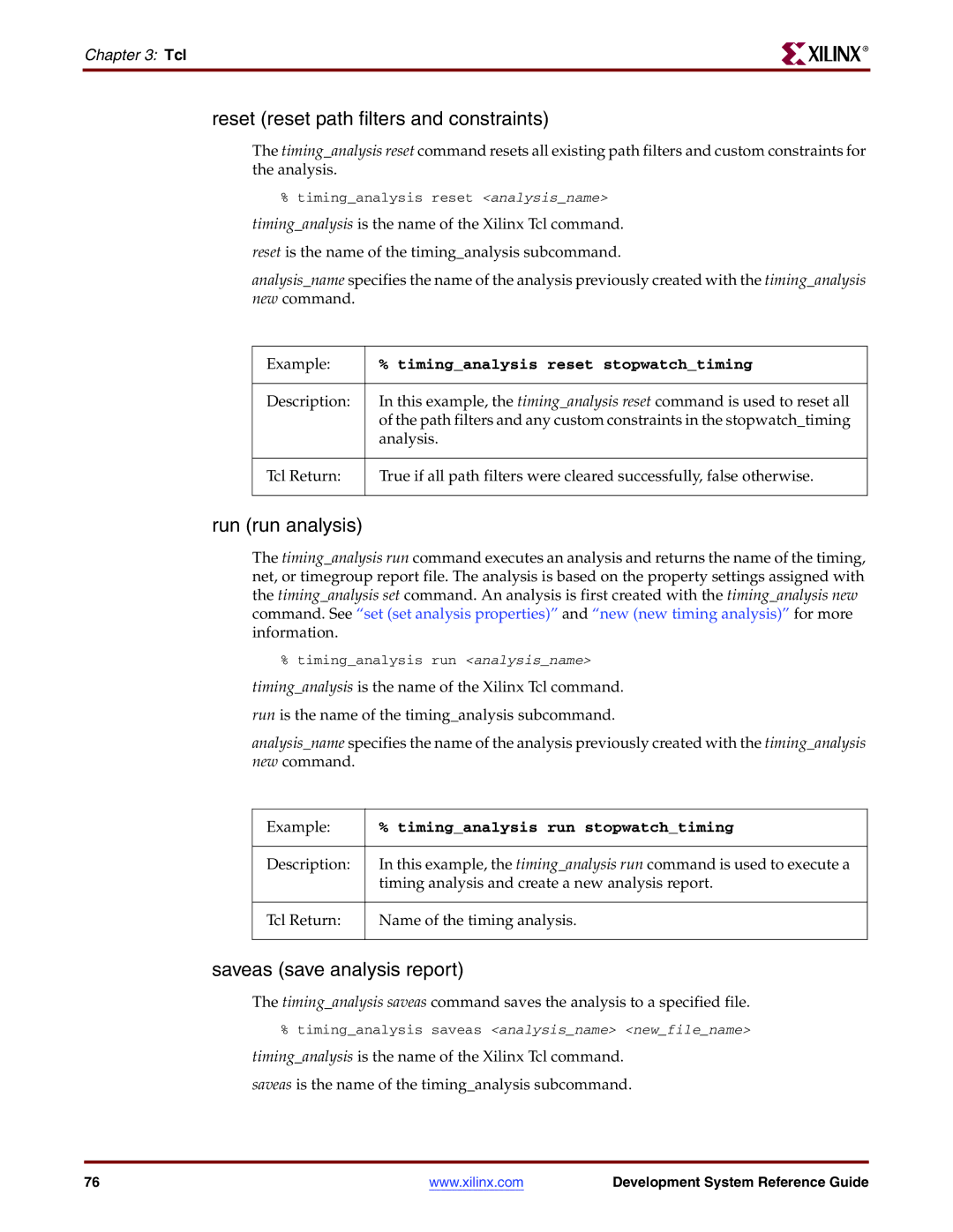 Xilinx 8.2i manual Reset reset path filters and constraints, Run run analysis, Saveas save analysis report 