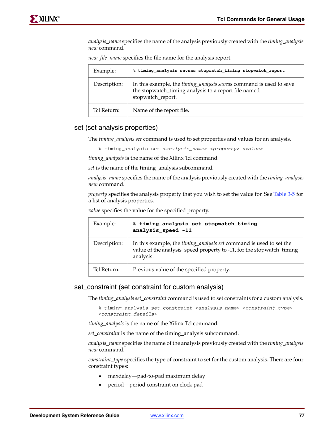 Xilinx 8.2i manual Set set analysis properties, Setconstraint set constraint for custom analysis, Analysisspeed 